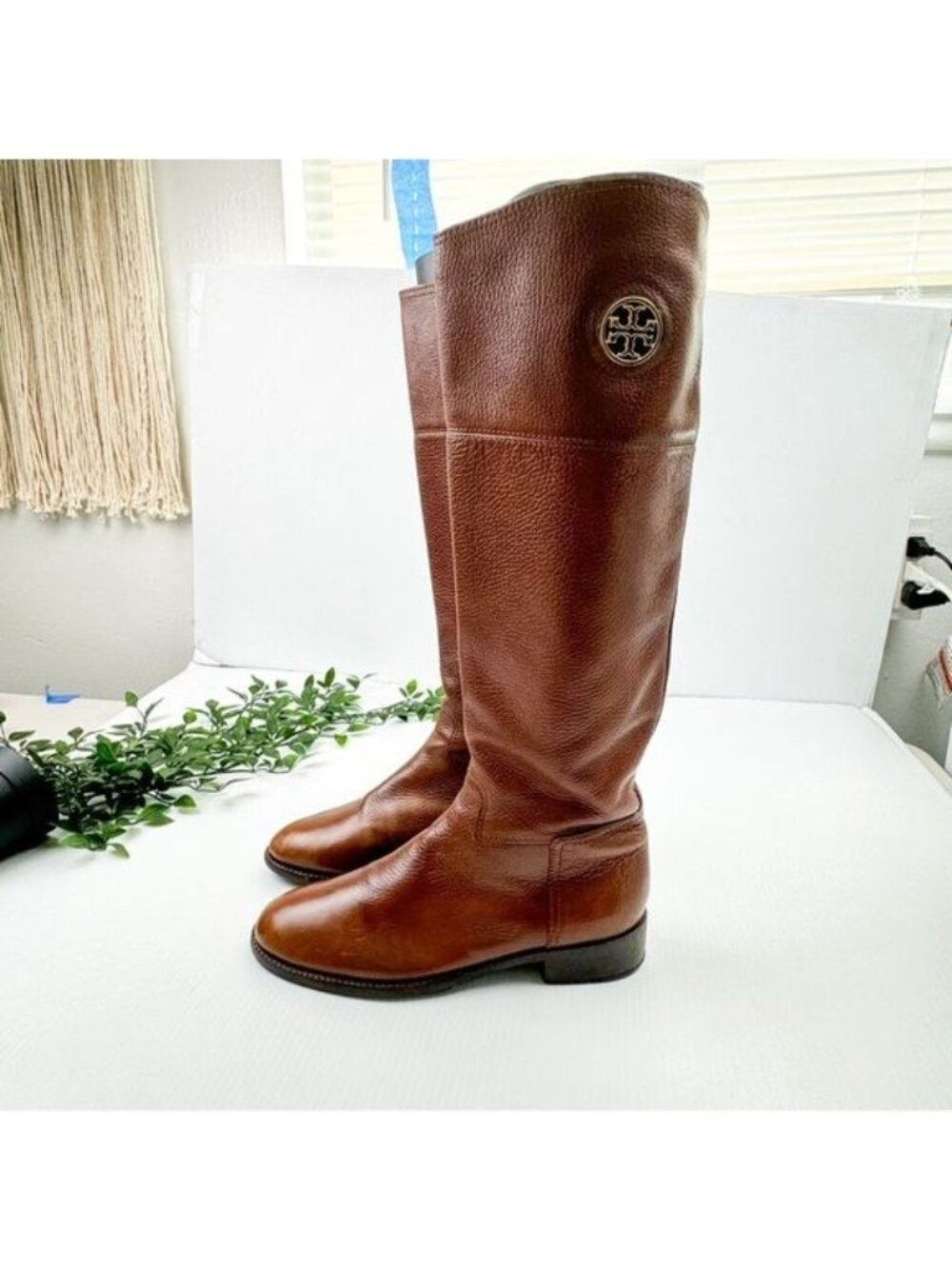 Tory Burch Knee High Junction Leather Riding Boots Brown 8.5 - Picture 4 of 15